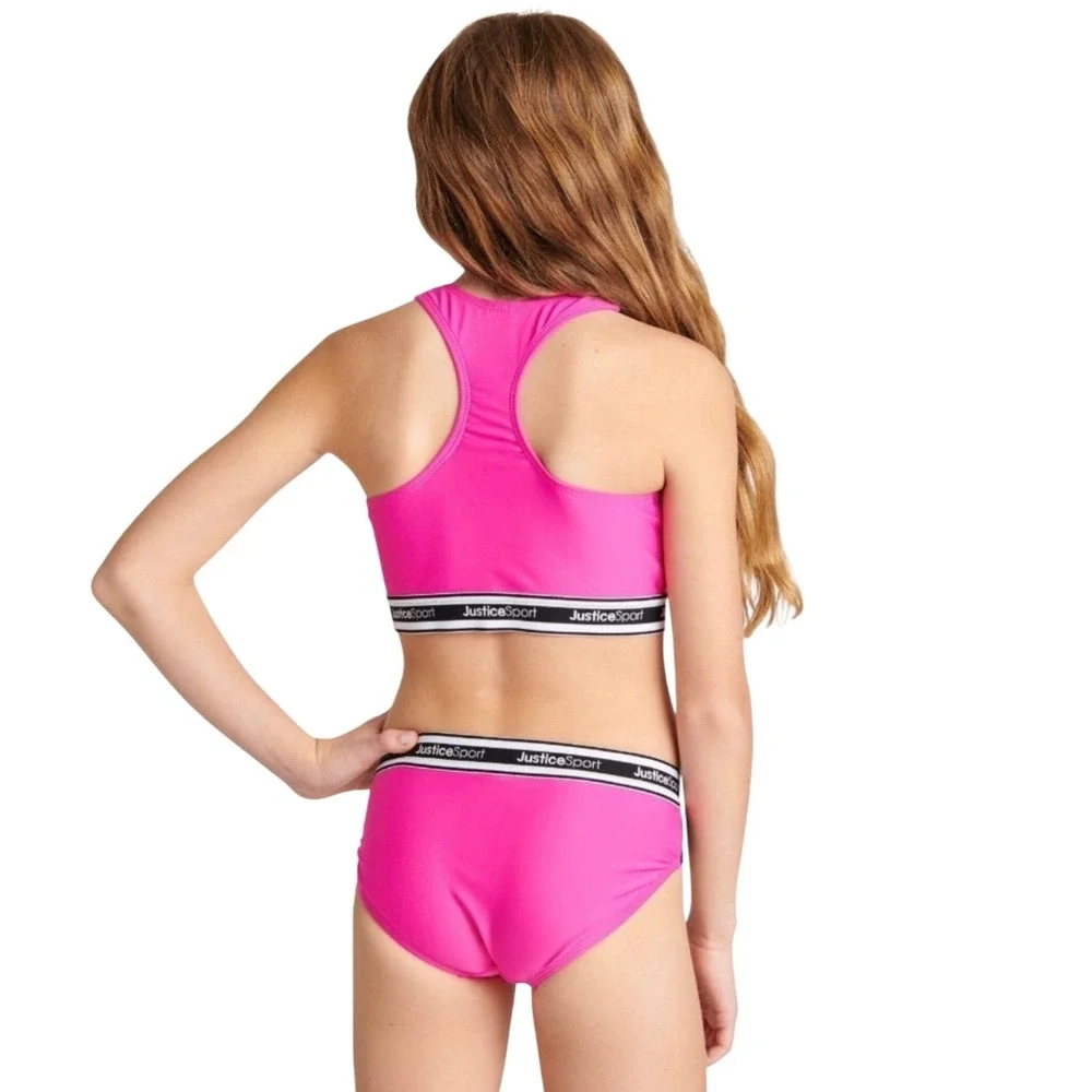 Justice Sport Girls‎ Pink Bikini Set Zip Front Swimsuit XL 16/18 New